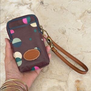Fossil Keyper Carry All Cell Phone Case Multicoloured Coated Canvas & Leather